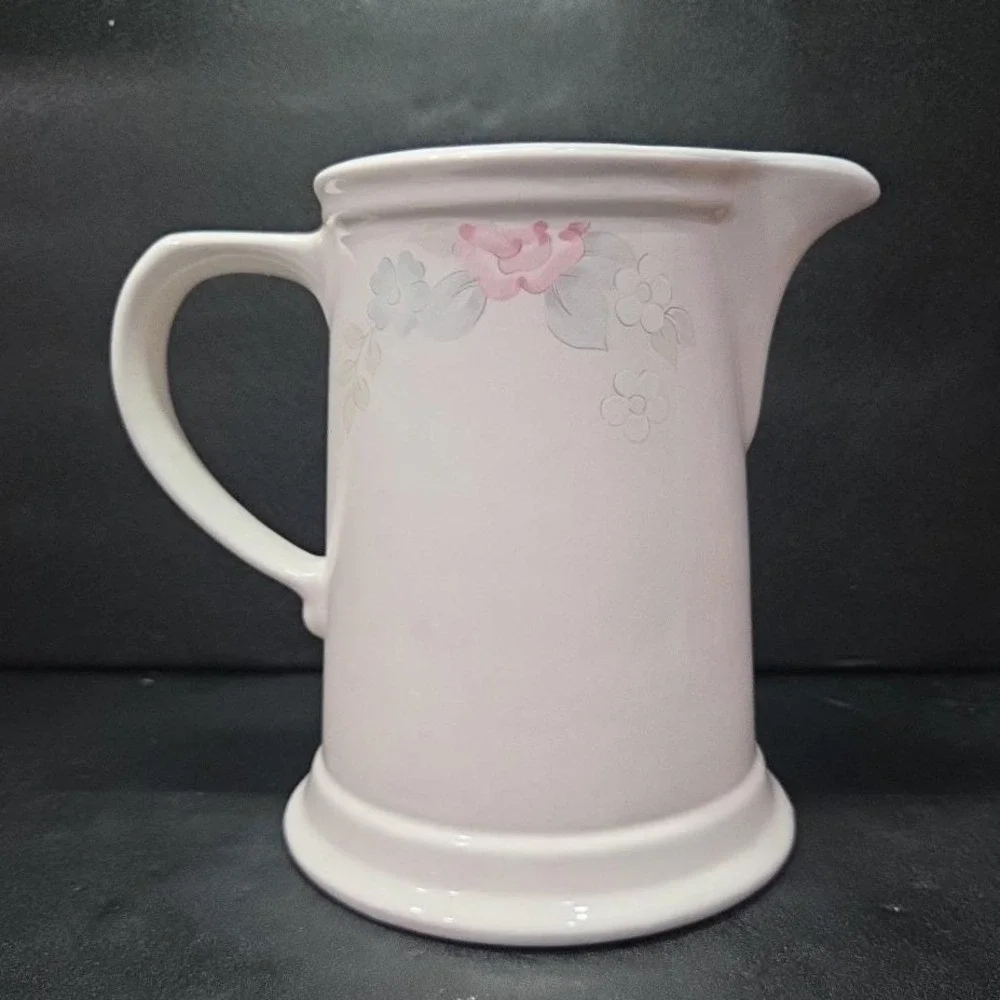 Pfaltzgraff Wyndham Pitcher, Vintage Pink & Blue Flowers Design Floral Tableware